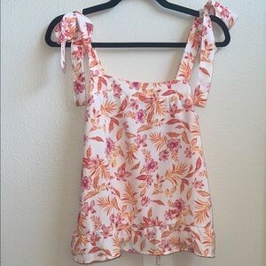 Hippie Rose Pink and Orange Floral Tie-Strap Blouse